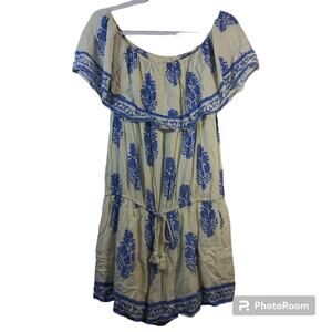 Kori American IVORY AND BLUE OFF SHOULDER ROMPER Size M